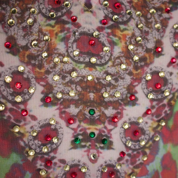 Miss G Bags Bejeweled Animal Print Chiffon Kaftan Poncho Blouse Size M - Picture 8 of 16